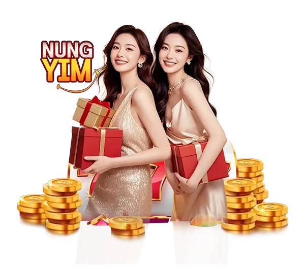 NUNGYIM คาสิโนออนไลน์และสล็อตออนไลน์ ภาพผู้หญิงสองคนพร้อมเหรียญทอง ลุ้นโบนัสใหญ่ เล่นง่าย ฝากถอนออโต้รวดเร็ว 24 ชั่วโมง